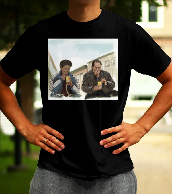 The Penguin I Can’t Take You With Me This Time Illustration Of Two Men Drinking Boba Tea In Urban Setting T-Shirt