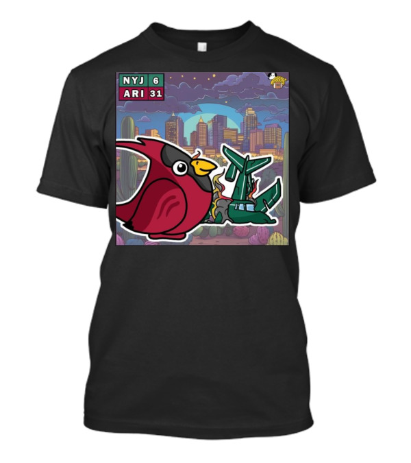 Arizona Cardinals Victory Over New York Jets 31-6 Week 10 NFL Game Comic Art Skyline Cactus Scene T-Shirt