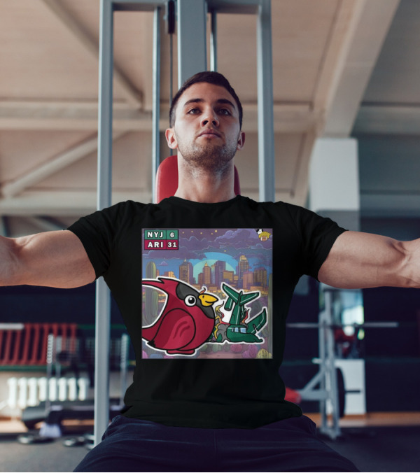 Arizona Cardinals Victory Over New York Jets 31-6 Week 10 NFL Game Comic Art Skyline Cactus Scene T-Shirt