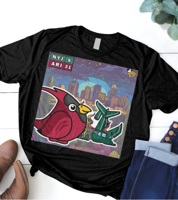 Arizona Cardinals Victory Over New York Jets 31-6 Week 10 NFL Game Comic Art Skyline Cactus Scene T-Shirt