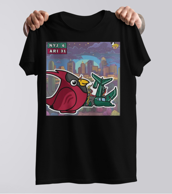 Arizona Cardinals Victory Over New York Jets 31-6 Week 10 NFL Game Comic Art Skyline Cactus Scene T-Shirt
