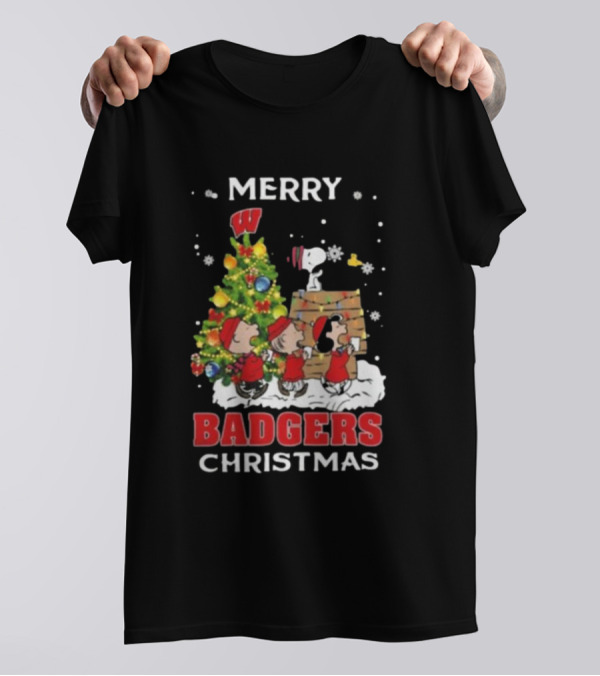 Merry Badgers Christmas 2024 Snoopy And Friends Wisconsin T-Shirt