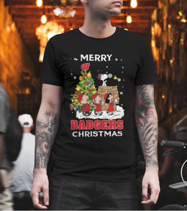 Merry Badgers Christmas 2024 Snoopy And Friends Wisconsin T-Shirt