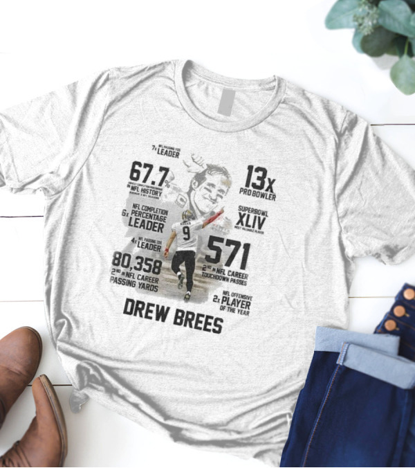 Drew Brees New Orleans Saints Legend 2024 NFL Passing Leader 13x Pro Bowler Super Bowl XLIV MVP T-Shirt