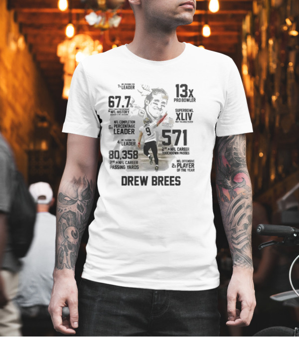 Drew Brees New Orleans Saints Legend 2024 NFL Passing Leader 13x Pro Bowler Super Bowl XLIV MVP T-Shirt