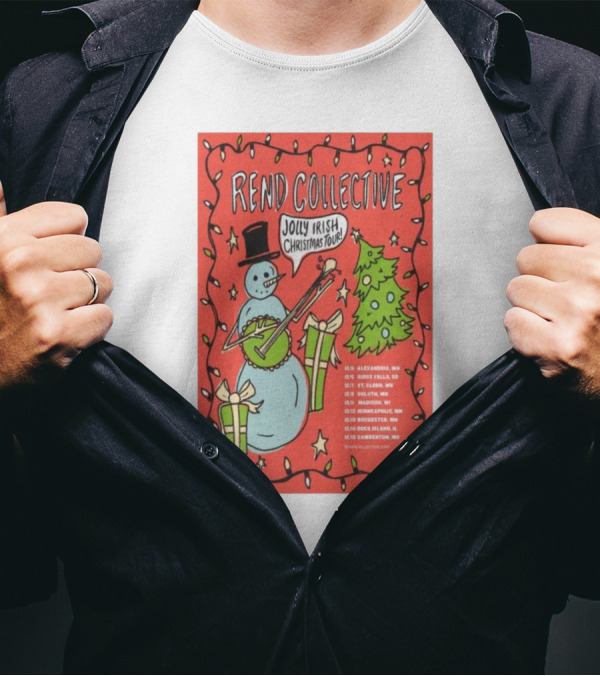 Rend Collective Jolly Irish Christmas Tour Dates And Festive Snowman With Banjo Art T-Shirt