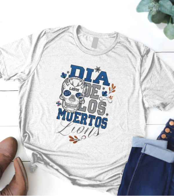 Dia De Los Muertos Lions Skull Football Detroit T-Shirt