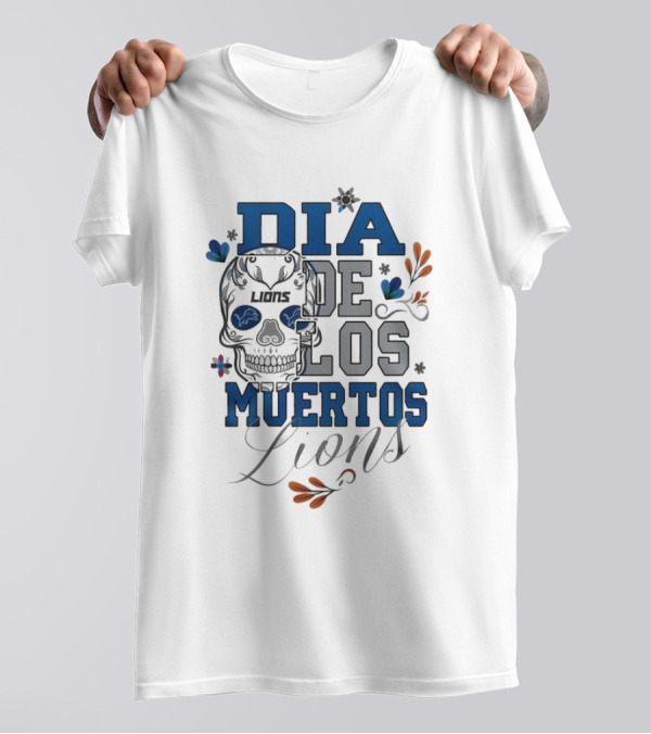 Dia De Los Muertos Lions Skull Football Detroit T-Shirt