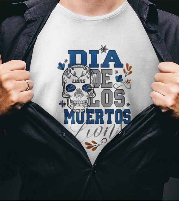 Dia De Los Muertos Lions Skull Football Detroit T-Shirt