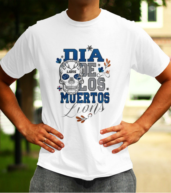 Dia De Los Muertos Lions Skull Football Detroit T-Shirt