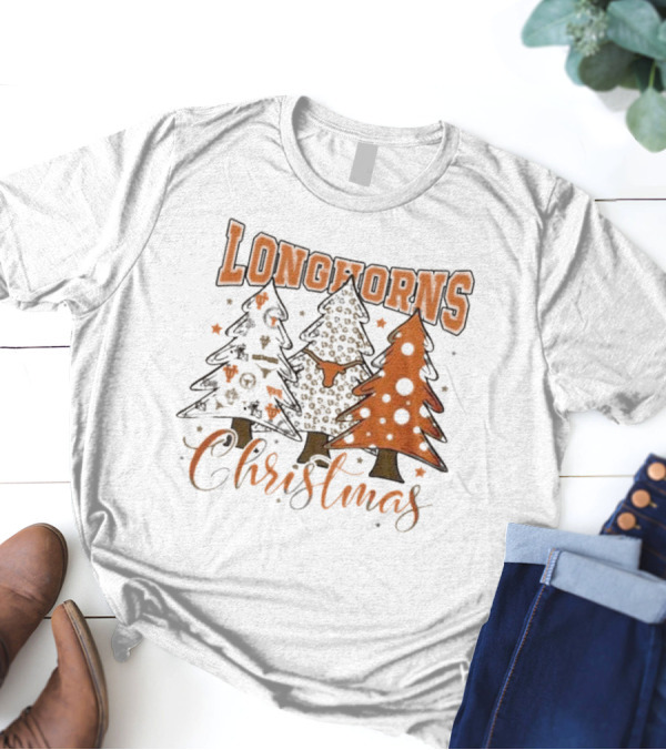 Longhorns Christmas Trees Merry Christmas And Happy New Year 2025 T-Shirt