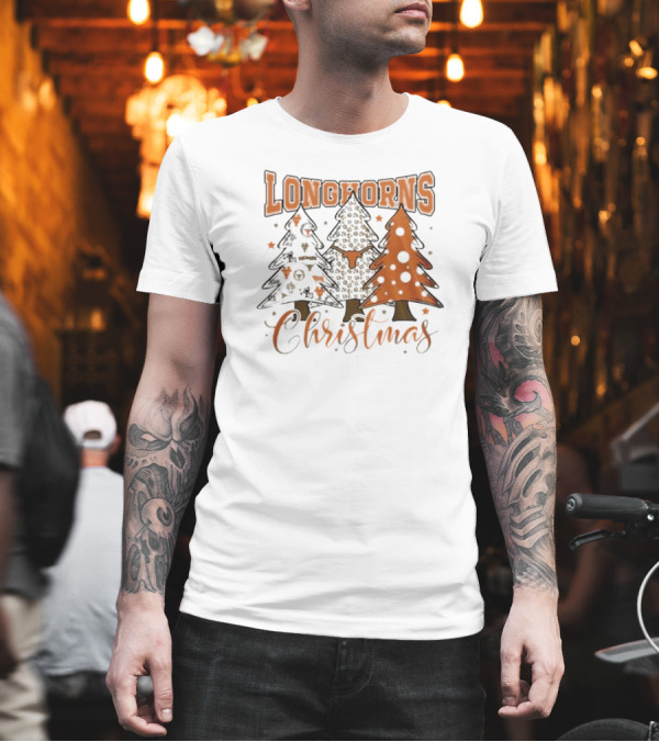 Longhorns Christmas Trees Merry Christmas And Happy New Year 2025 T-Shirt