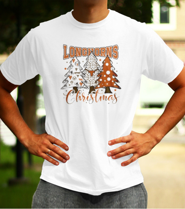 Longhorns Christmas Trees Merry Christmas And Happy New Year 2025 T-Shirt