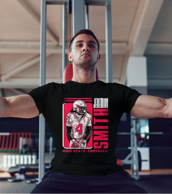 Jeremiah Smith Ohio State Football Number 4 Red Frame T-Shirt