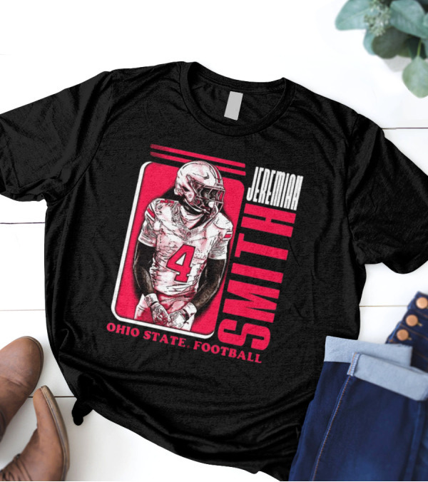 Jeremiah Smith Ohio State Football Number 4 Red Frame T-Shirt