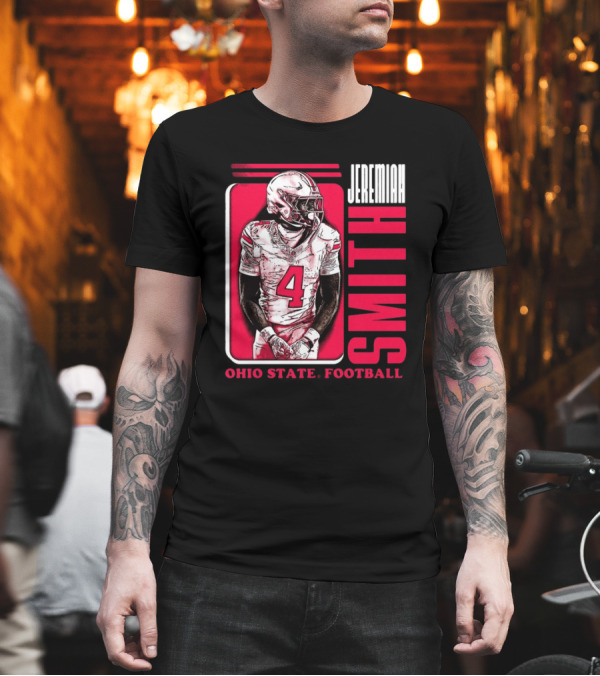 Jeremiah Smith Ohio State Football Number 4 Red Frame T-Shirt