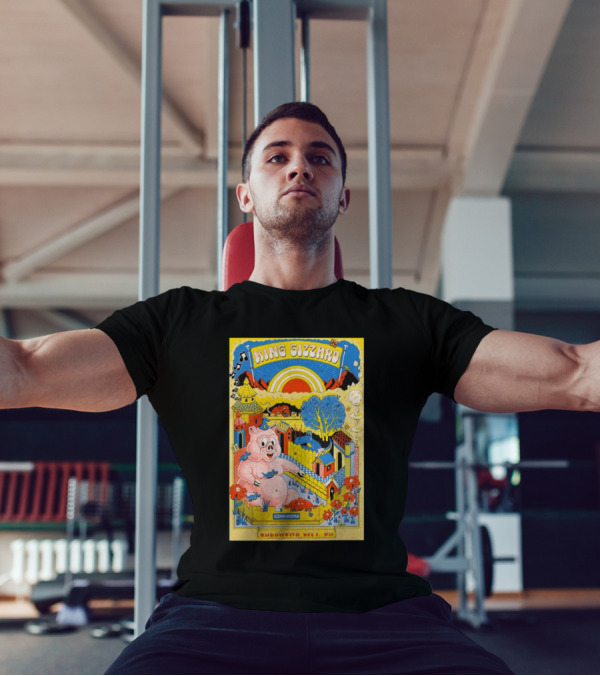 King Gizzard Oklahoma City OK The Criterion November 12 2024 Vibrant Cartoon Pig And Psychedelic Landscape T-Shirt