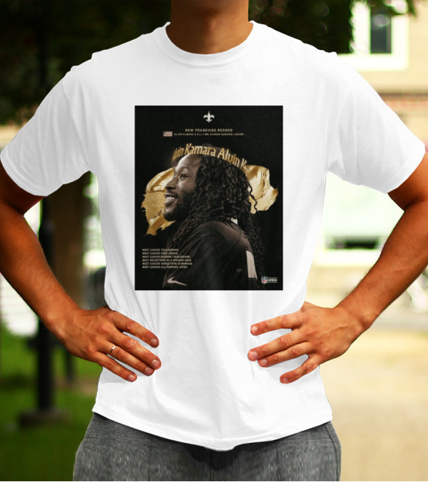 New Franchise Record Alvin Kamara All-Time Career Rushing Leader Most Career Touchdowns New Orleans Saints NFL T-Shirt