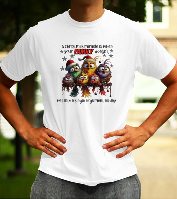A Christmas Miracle Is When Your Family Doesn’t Get Into A Single Argument All Day Colorful Birds T-Shirt