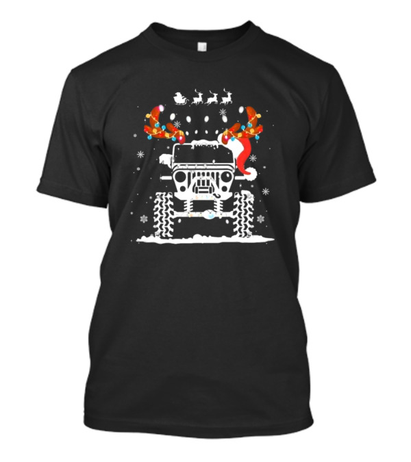 Jeep Reindeer Antlers Santa Sleigh Christmas Lights T-Shirt