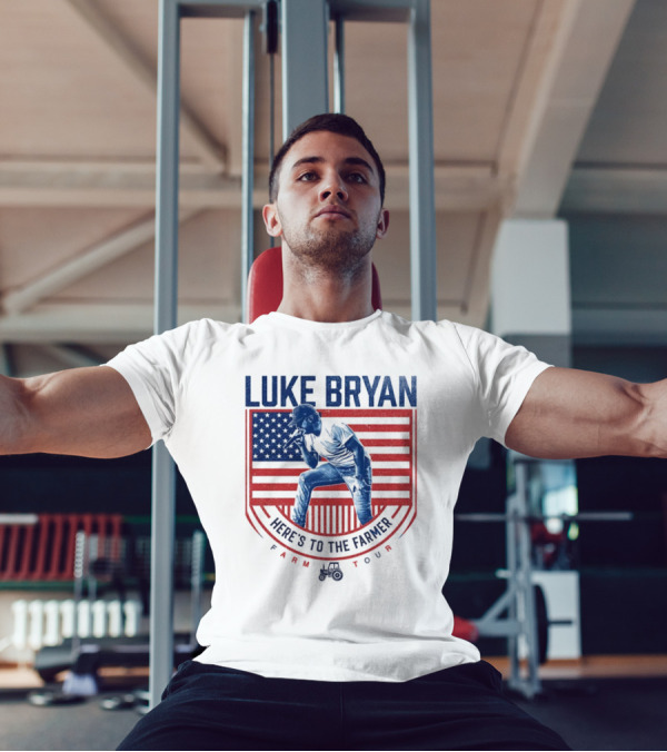 Luke Bryan Here's To The Farmer Farm Tour American Flag Tractor T-Shirt