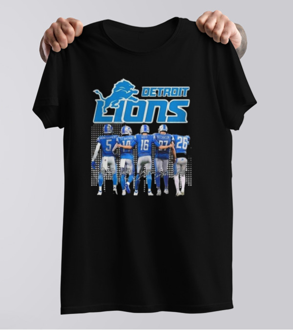 Detroit Lions Montgomery St. Brown Goff Hutchinson Gibbs Signatures T-Shirt