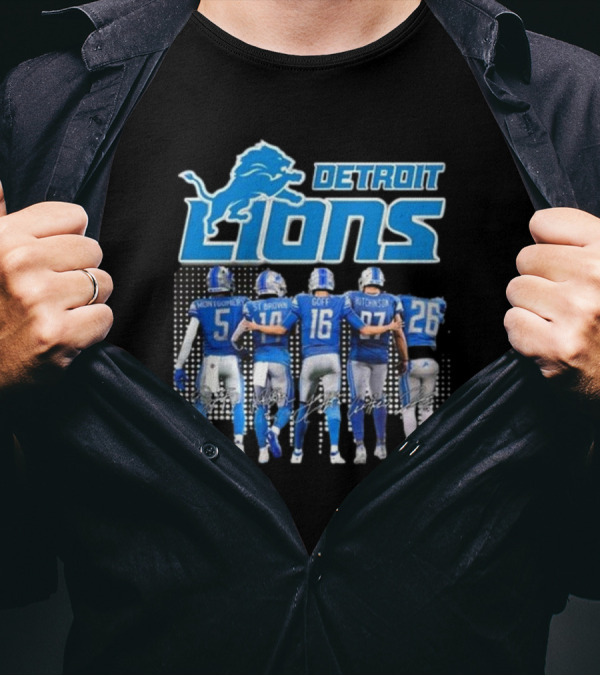 Detroit Lions Montgomery St. Brown Goff Hutchinson Gibbs Signatures T-Shirt