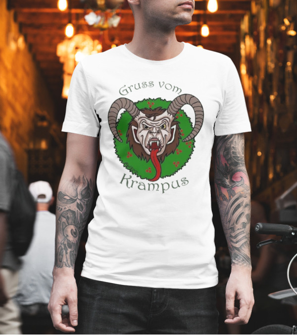 Gruss Vom Krampus Green Wreath Christmas T-Shirt