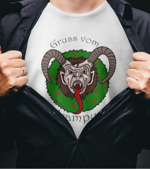 Gruss Vom Krampus Green Wreath Christmas T-Shirt