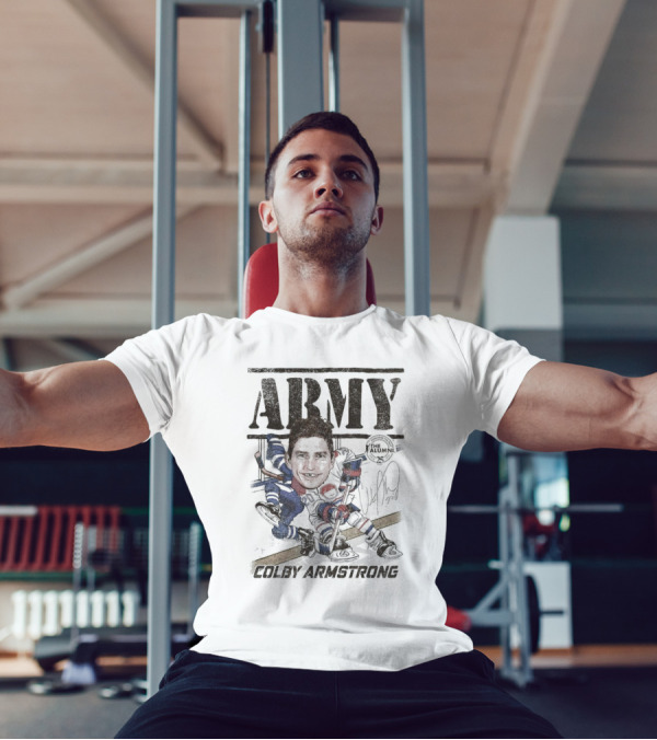 Spittin Chiclets NHL Alumni Association Army Colby Armstrong Hockey T-Shirt