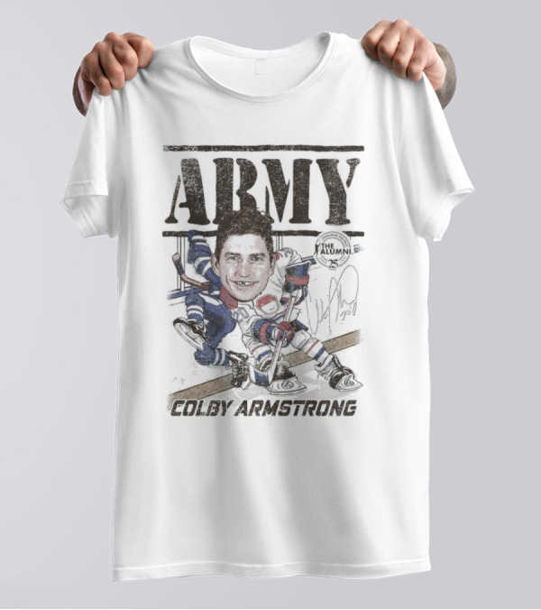 Spittin Chiclets NHL Alumni Association Army Colby Armstrong Hockey T-Shirt
