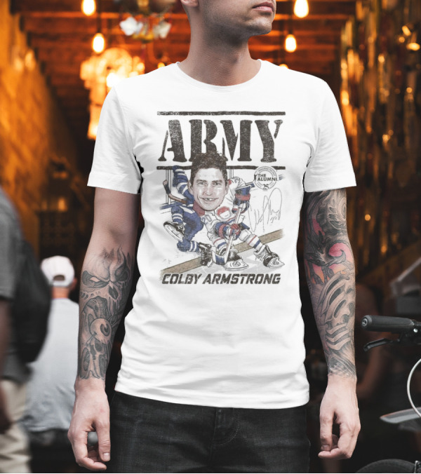 Spittin Chiclets NHL Alumni Association Army Colby Armstrong Hockey T-Shirt