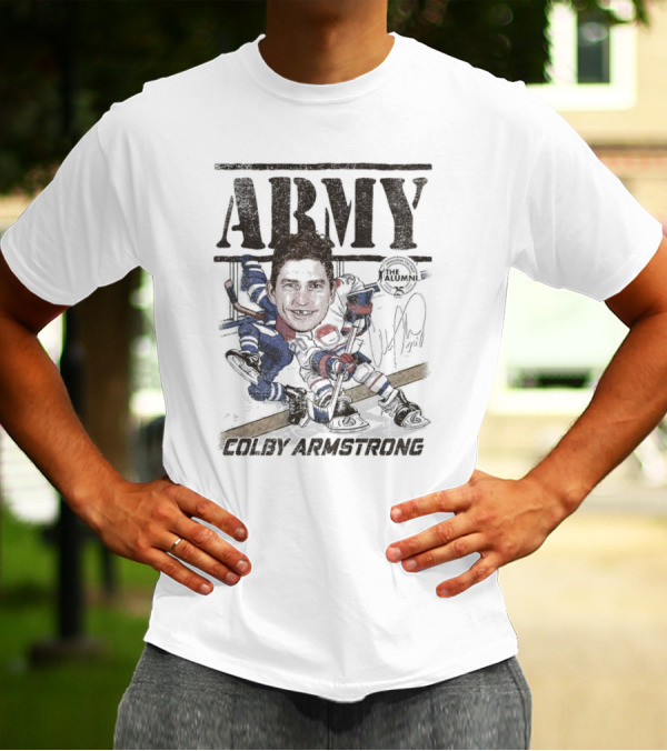 Spittin Chiclets NHL Alumni Association Army Colby Armstrong Hockey T-Shirt