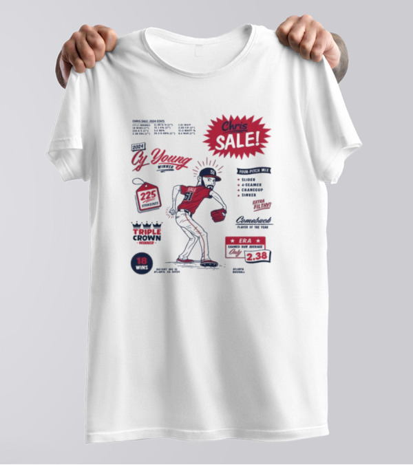 Chris Sale 2024 Cy Young Winner Triple Crown 225 Strikeouts 2.38 ERA Comeback Player Four-Pitch Mix T-Shirt
