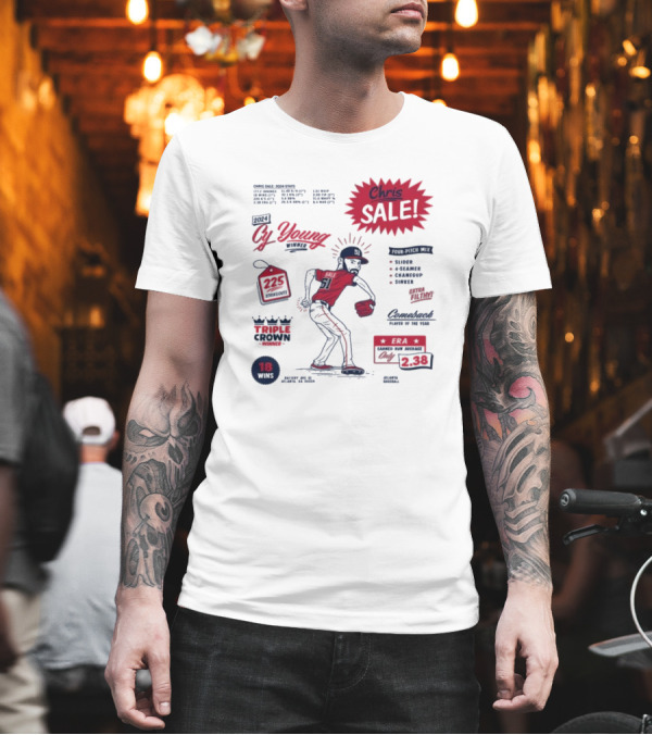 Chris Sale 2024 Cy Young Winner Triple Crown 225 Strikeouts 2.38 ERA Comeback Player Four-Pitch Mix T-Shirt