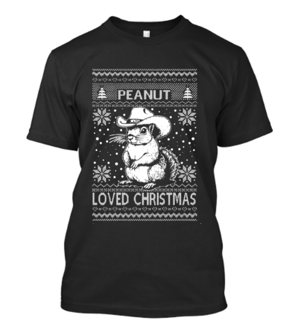 Peanut The Squirrel Cowboy Hat Loved Christmas 2024 Ugly Holiday T-Shirt