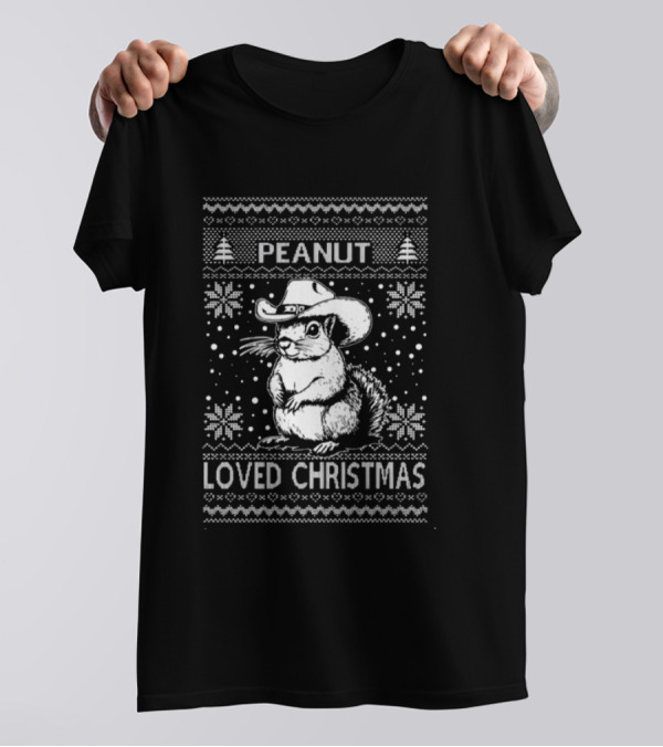 Peanut The Squirrel Cowboy Hat Loved Christmas 2024 Ugly Holiday T-Shirt