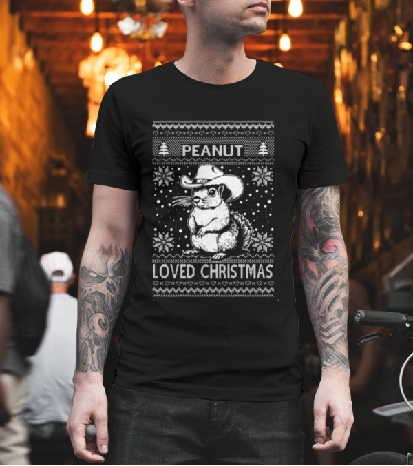 Peanut The Squirrel Cowboy Hat Loved Christmas 2024 Ugly Holiday T-Shirt