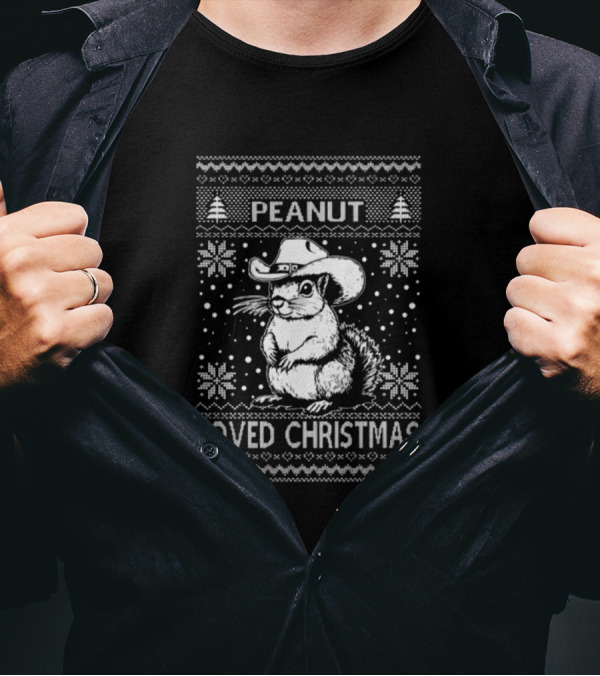 Peanut The Squirrel Cowboy Hat Loved Christmas 2024 Ugly Holiday T-Shirt