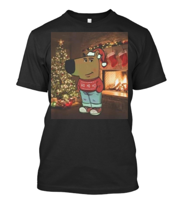 Santa Chill Guy Christmas Ho Ho Ho Sweater Bear By Fireplace And Tree T-Shirt