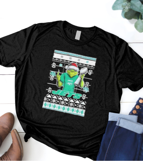 New York Jets Grinch Super Bowl Trophy Ugly Christmas T-Shirt