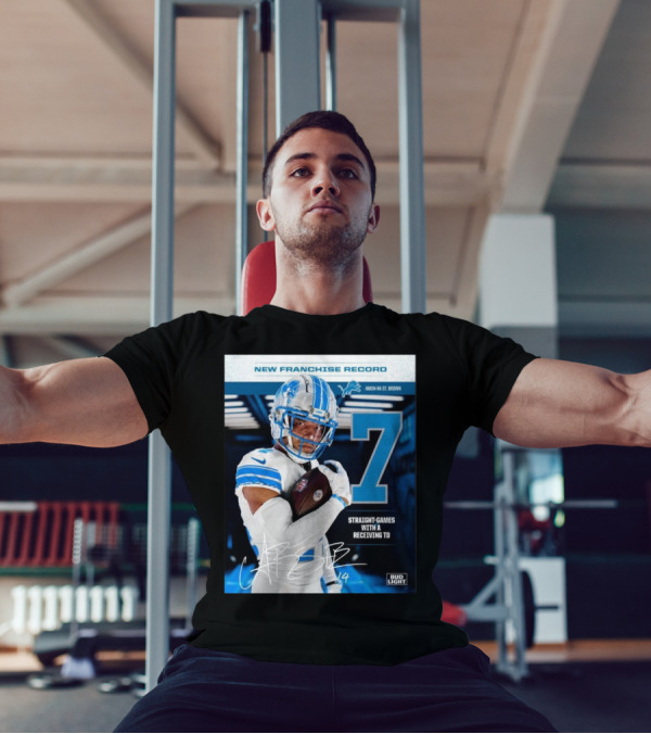 New Franchise Record Amon-Ra St Brown 7 Straight-Games With A Receiving TD Detroit Lions Bud Light T-Shirt