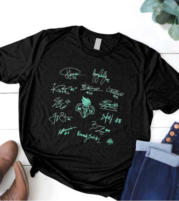 New York Liberty WNBA Basketball 2024 Champions Signatures History Made Roster T-Shirt