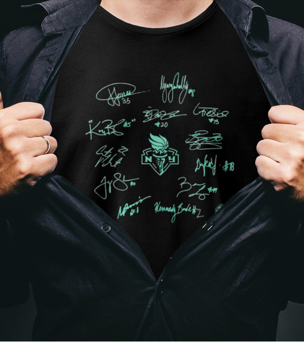New York Liberty WNBA Basketball 2024 Champions Signatures History Made Roster T-Shirt