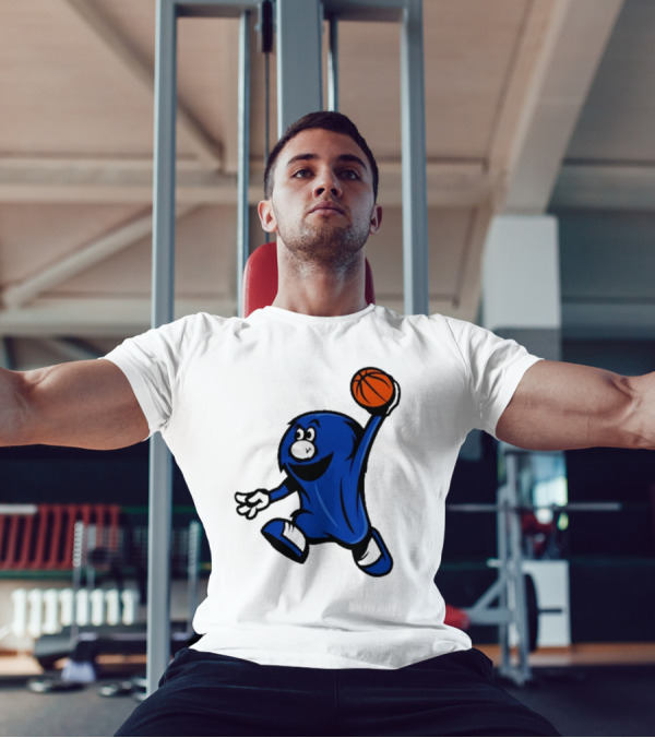 Brian Hicks Xavier Musketeers Basketball Blue Blob NCAA Mascot Dunking T-Shirt