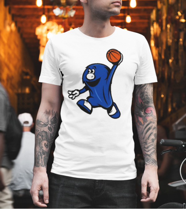 Brian Hicks Xavier Musketeers Basketball Blue Blob NCAA Mascot Dunking T-Shirt
