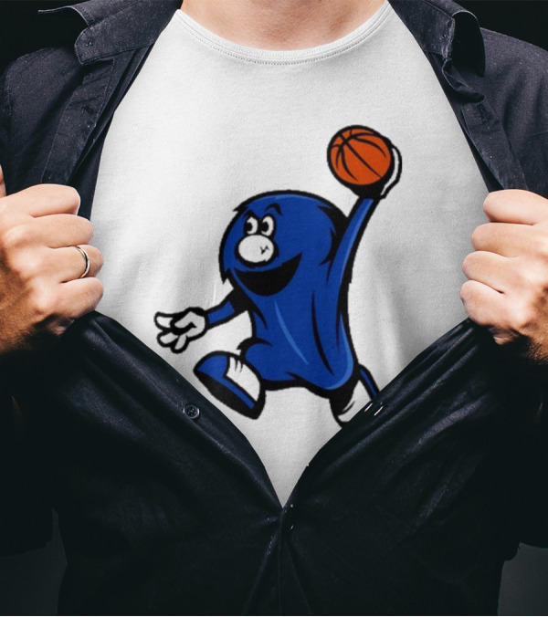 Brian Hicks Xavier Musketeers Basketball Blue Blob NCAA Mascot Dunking T-Shirt