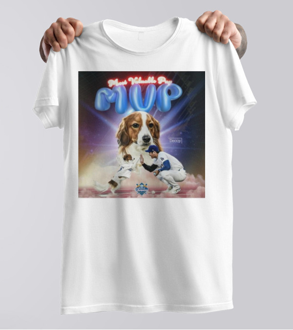 Decoy Most Valuable Pup MVP With Baseball Player And Dog - World Champions T-Shirt
