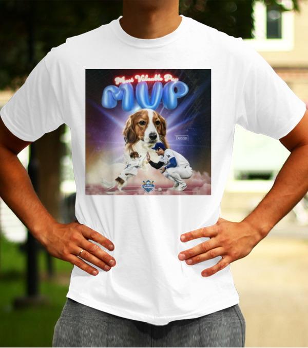 Decoy Most Valuable Pup MVP With Baseball Player And Dog - World Champions T-Shirt