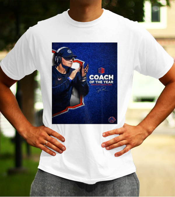 Boise State Broncos Spencer Danielson Coach Of The Year Signature With Mountain West T-Shirt